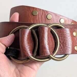 Fossil Brown Leather Belt with Triple-Ring Design Sz:M